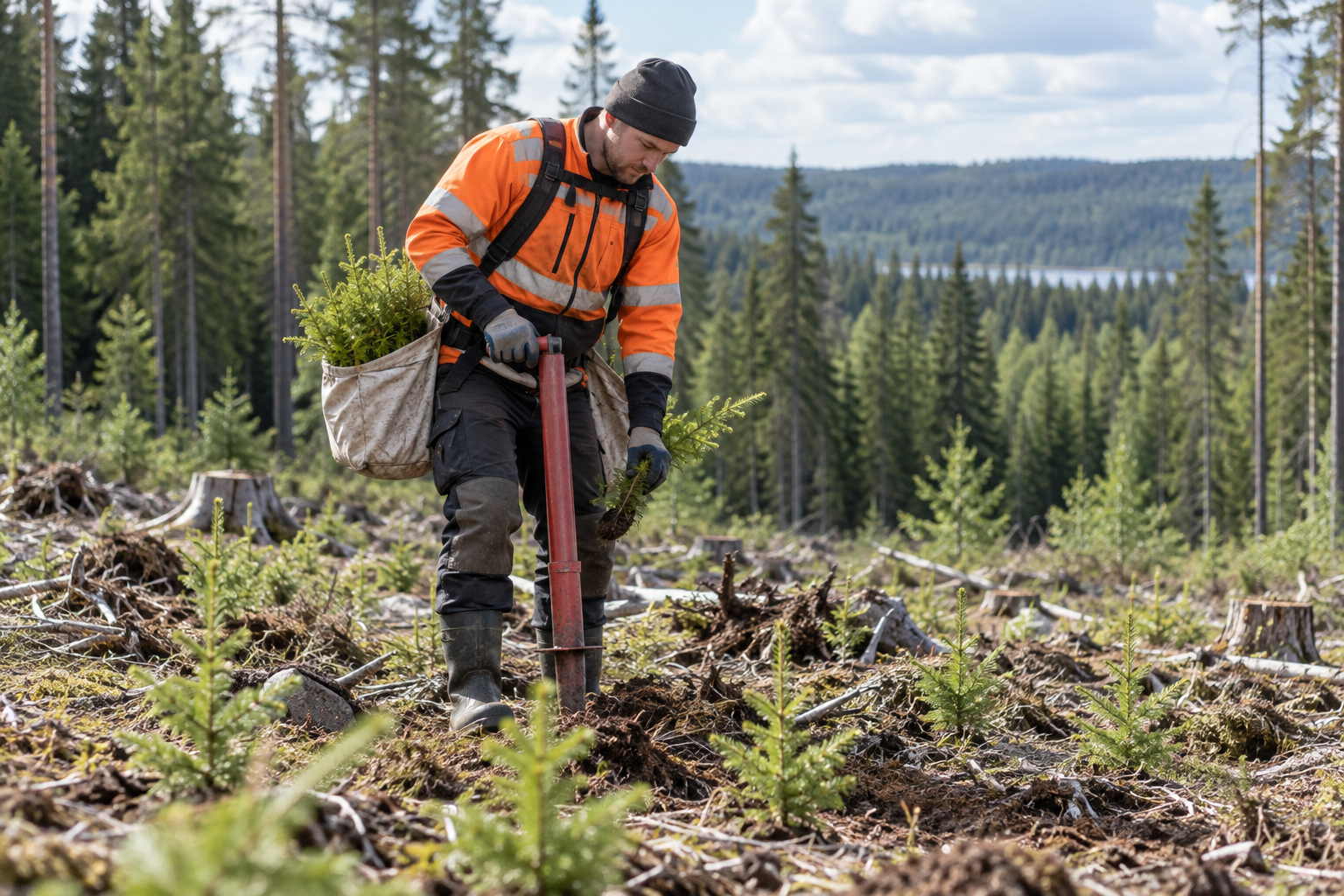 Plantering av granplantor i svensk skog